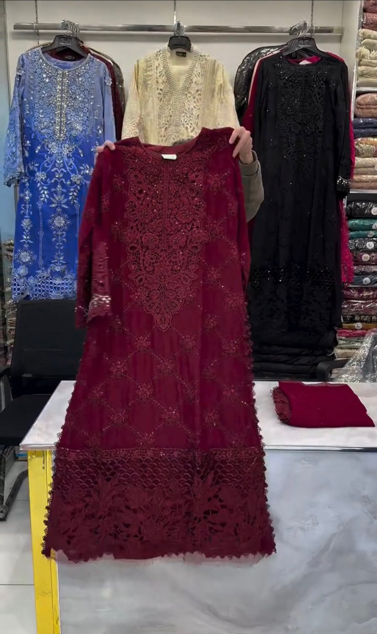 RED MARIA B. EMBROIDERED DRESS