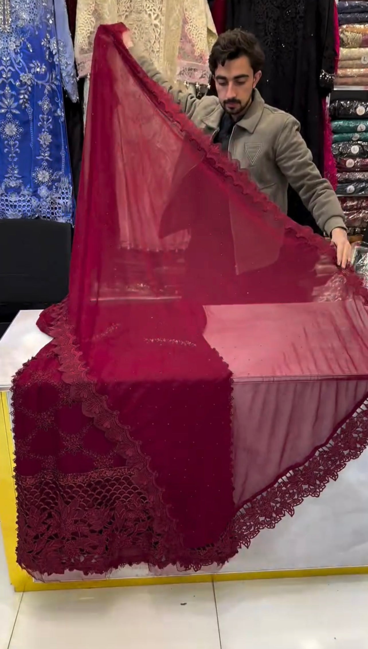 RED MARIA B. EMBROIDERED DRESS