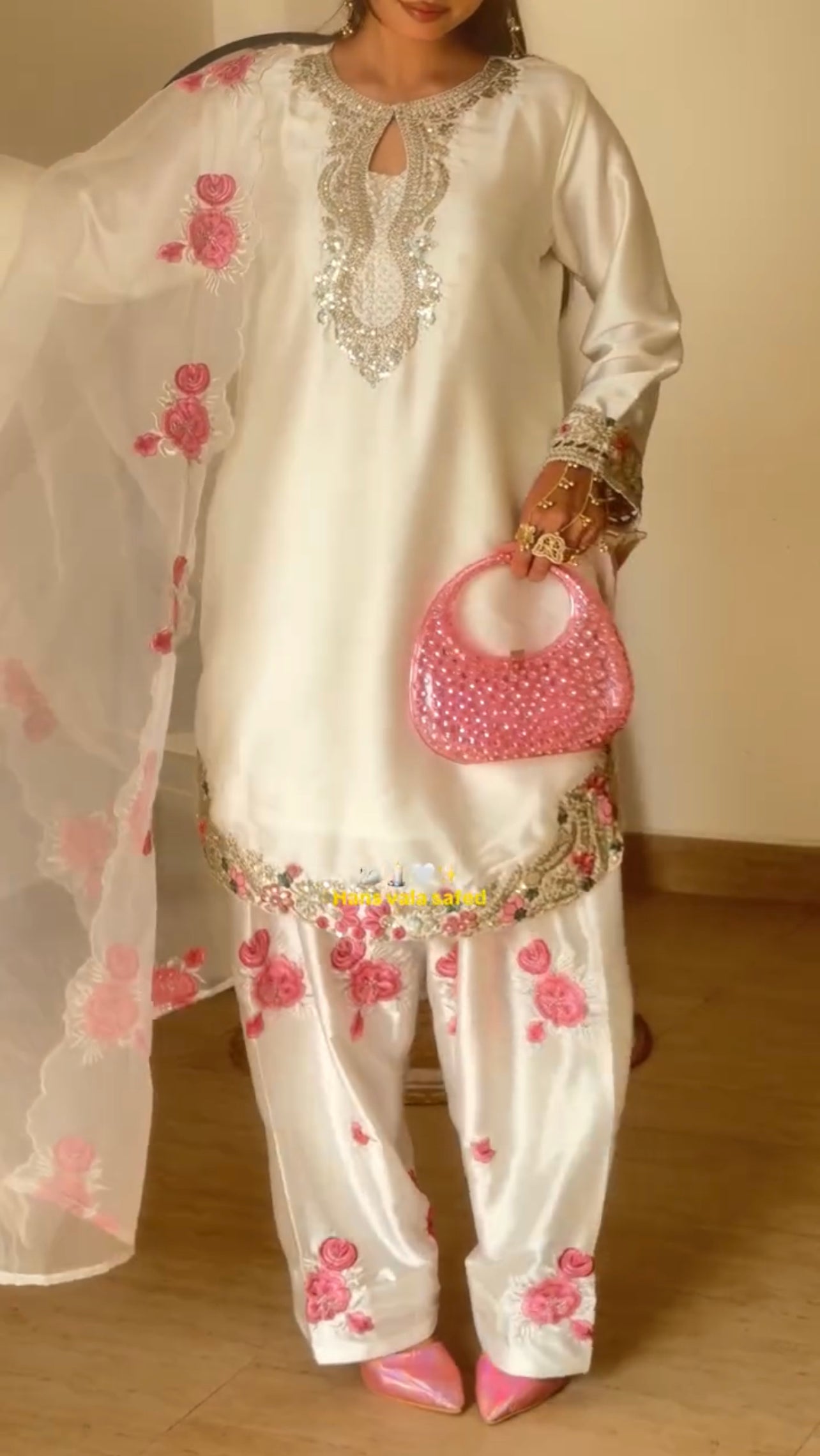 Elegant Pink Floral Stitched 3Pcs