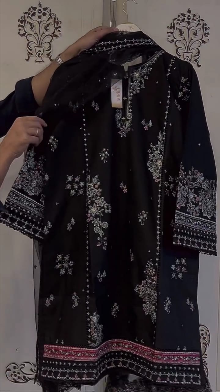 Black Classic Charm Embroidered Suit Set