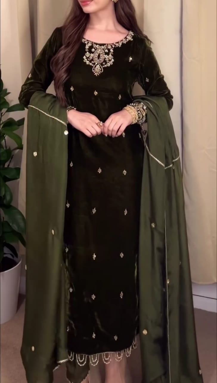 Velvet Bloom Premium Embroidered 3 Suit