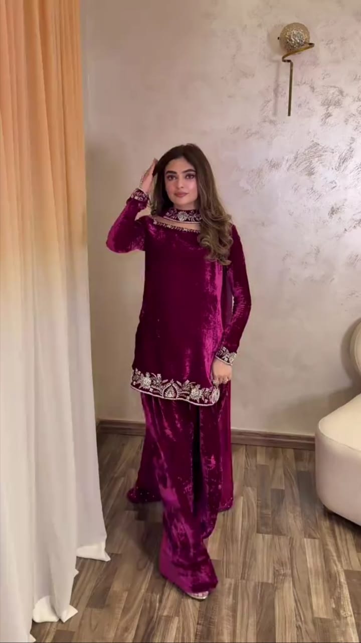 Luxury Velvet Embroidered 3-Piece Suit