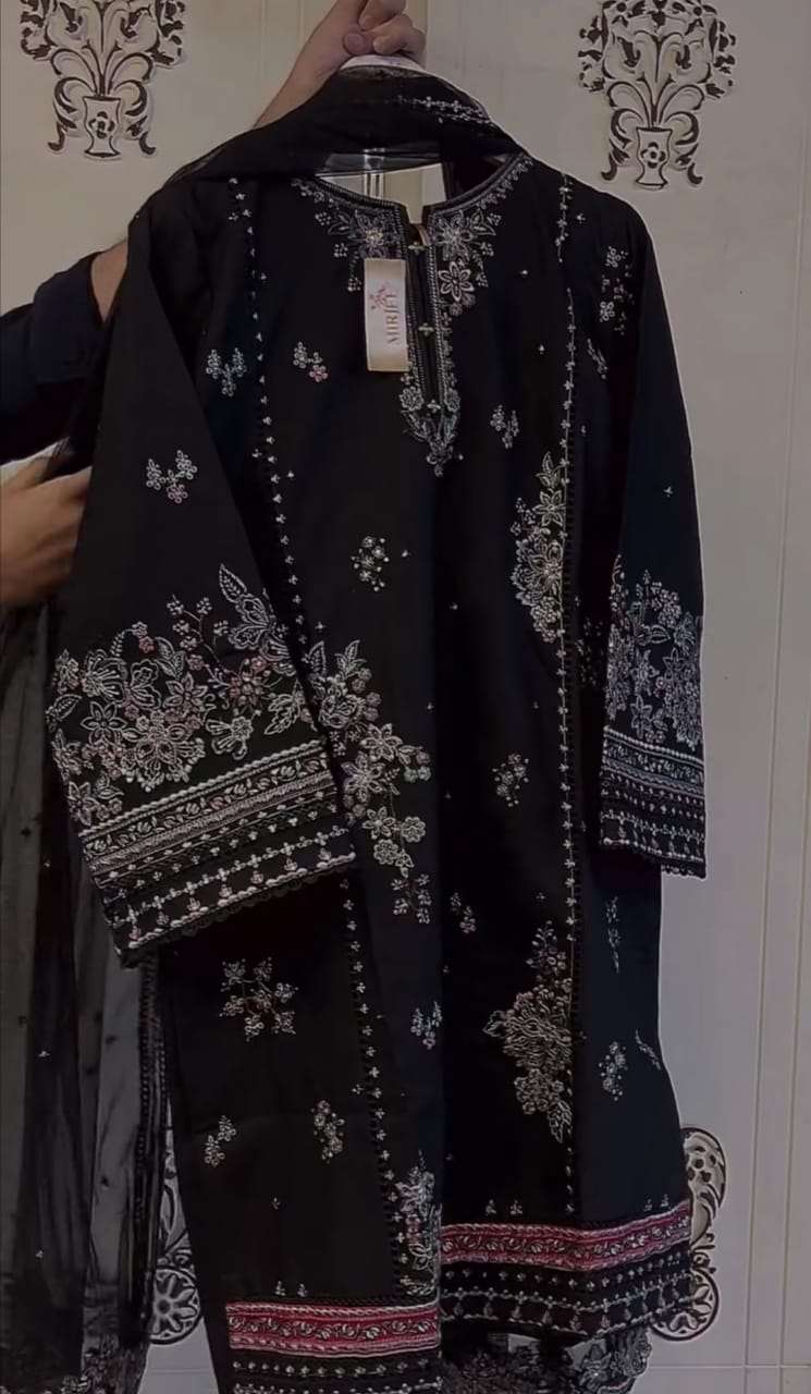 Black Classic Charm Embroidered Suit Set