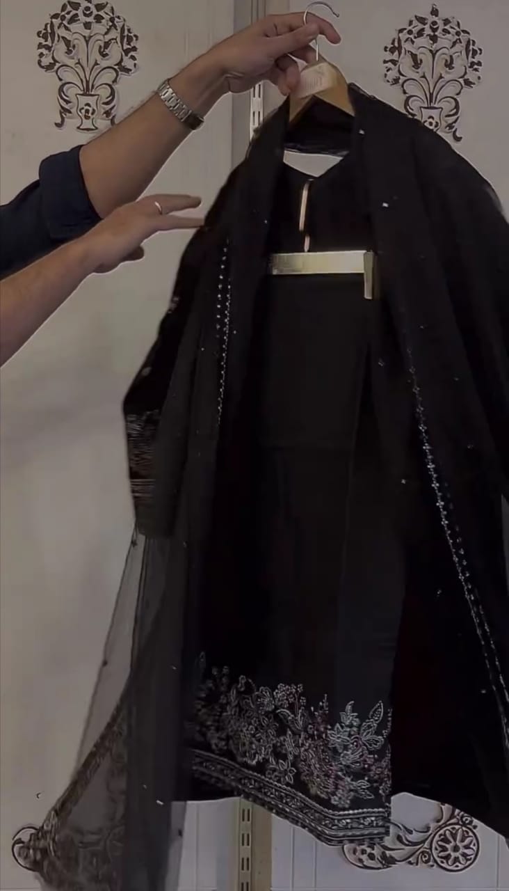 Black Classic Charm Embroidered Suit Set