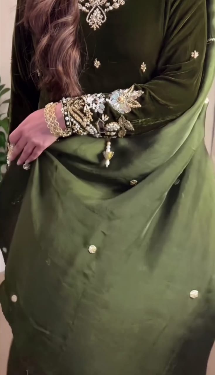 Velvet Bloom Premium Embroidered 3 Suit