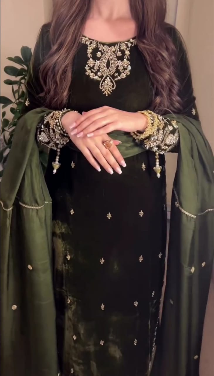 Velvet Bloom Premium Embroidered 3 Suit