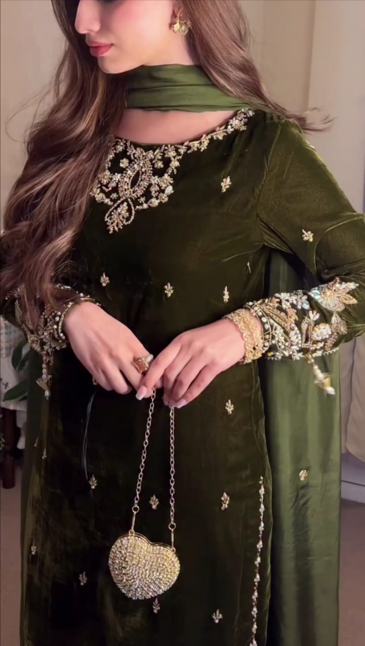 Velvet Bloom Premium Embroidered 3 Suit