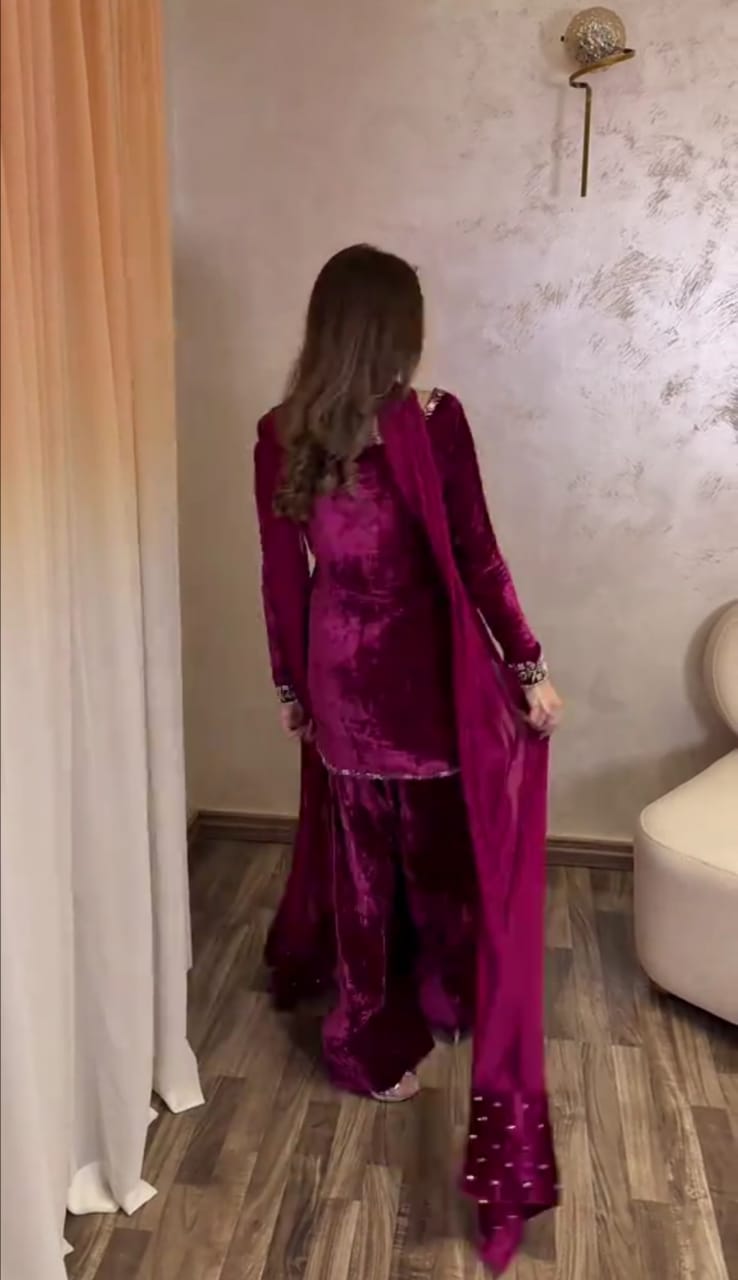 Luxury Velvet Embroidered 3-Piece Suit