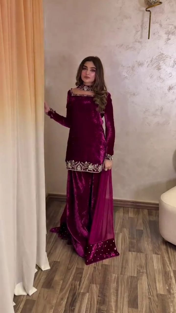 Luxury Velvet Embroidered 3-Piece Suit