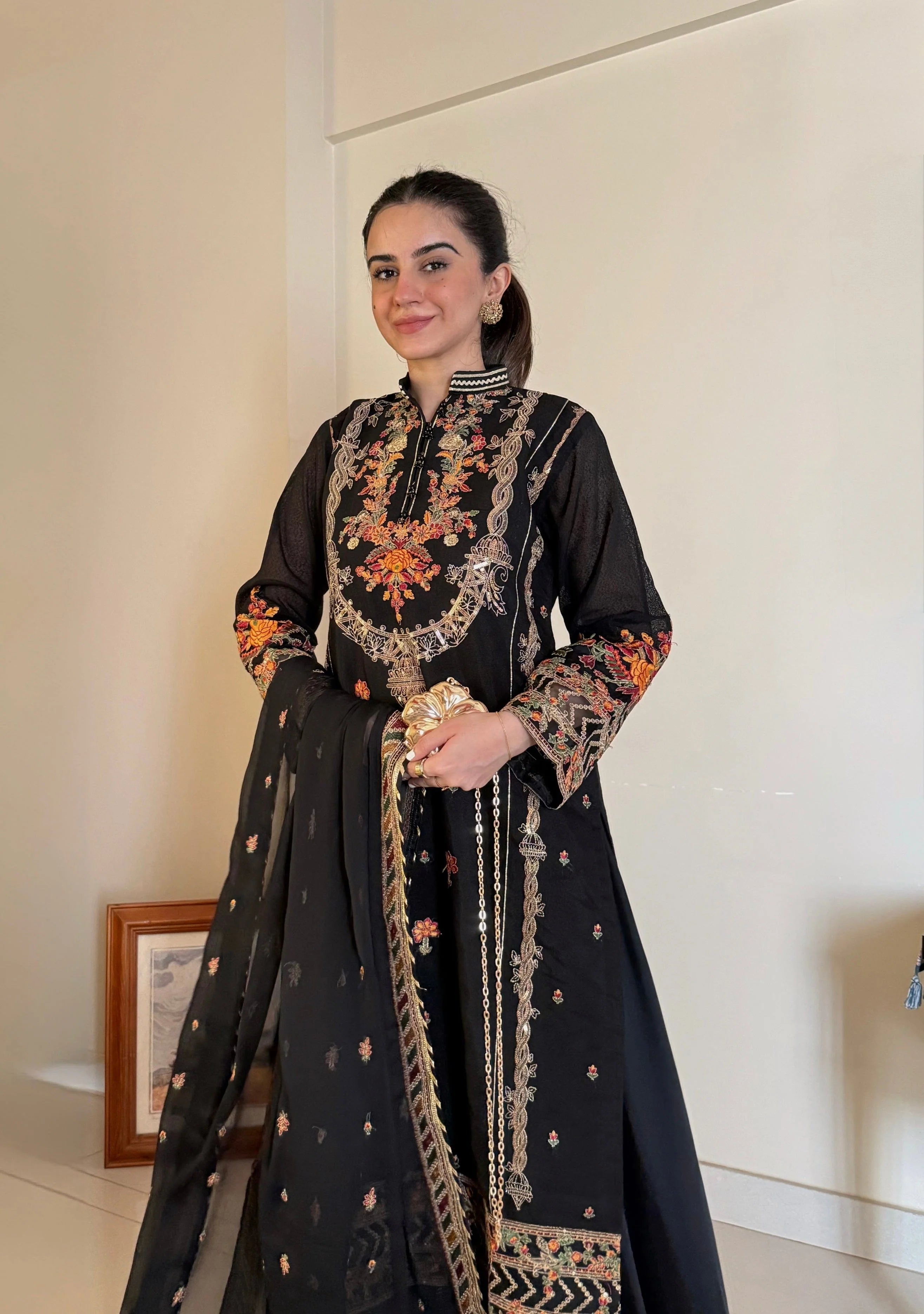 3pcs Black Shamim Stitched Dress