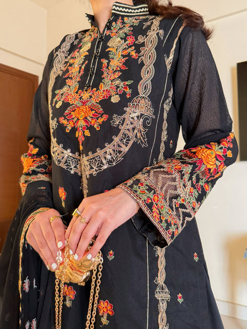 3pcs Black Shamim Stitched Dress