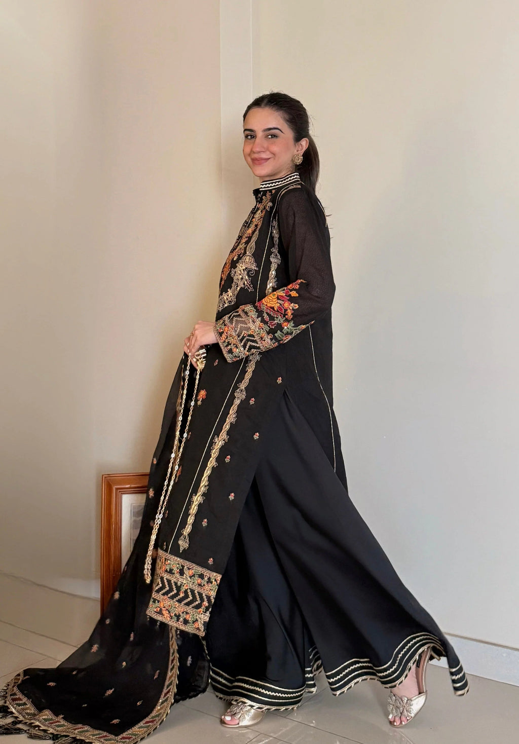 3pcs Black Shamim Stitched Dress