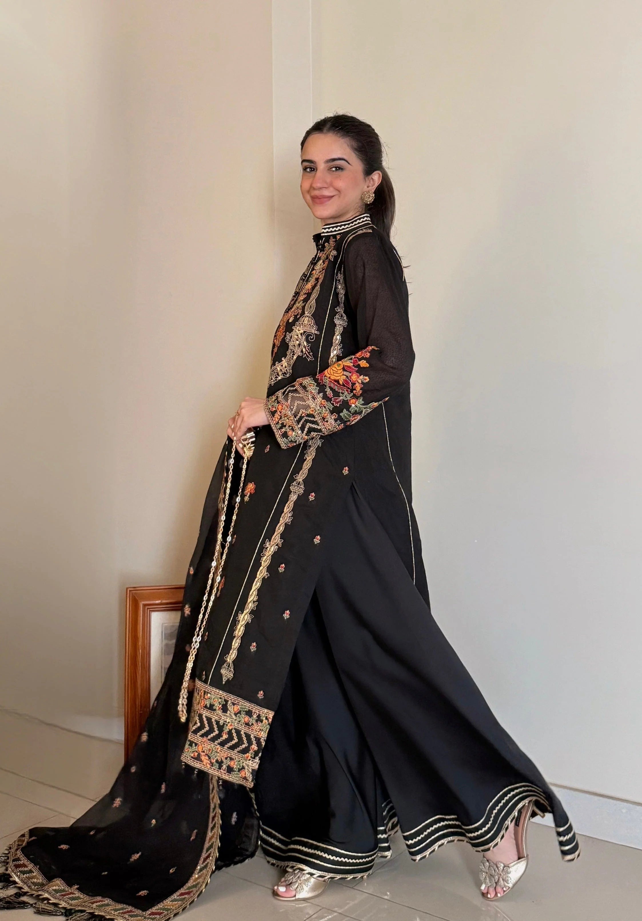 3pcs Black Shamim Stitched Dress