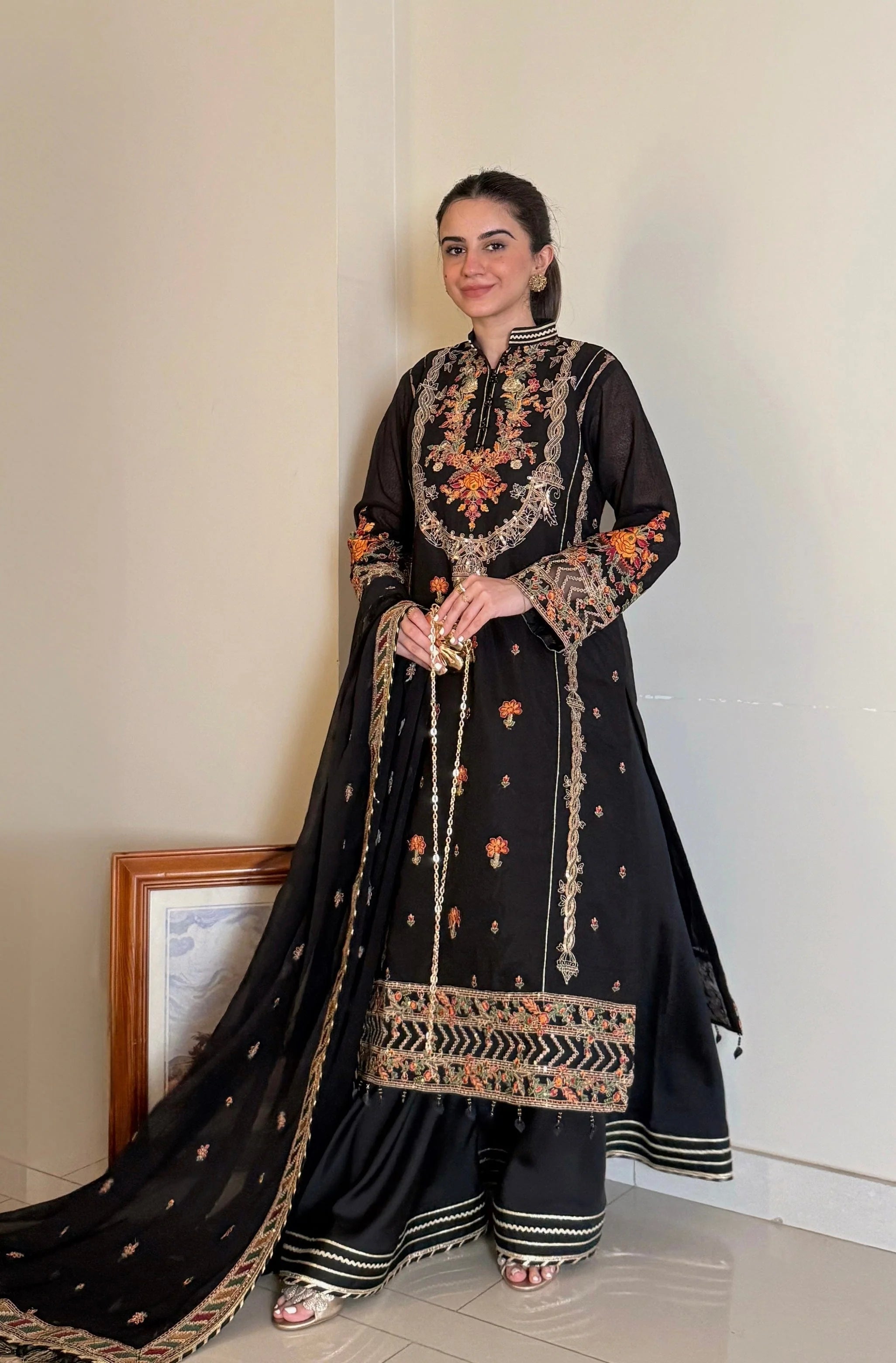 3pcs Black Shamim Stitched Dress