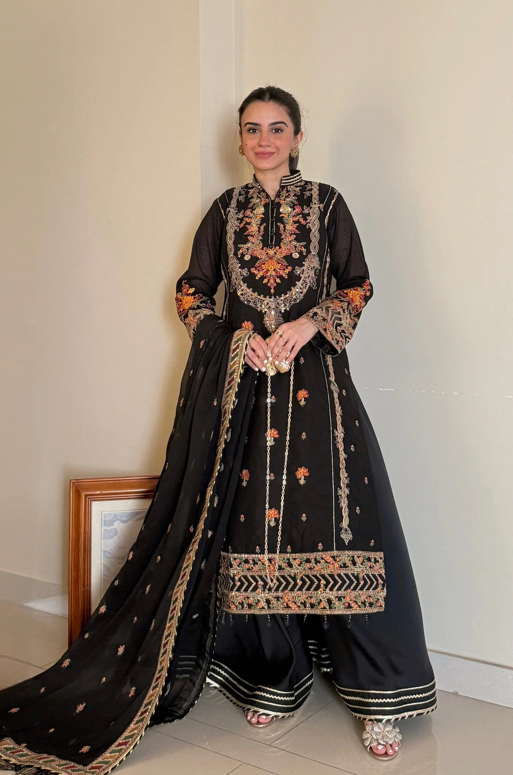 3pcs Black Shamim Stitched Dress