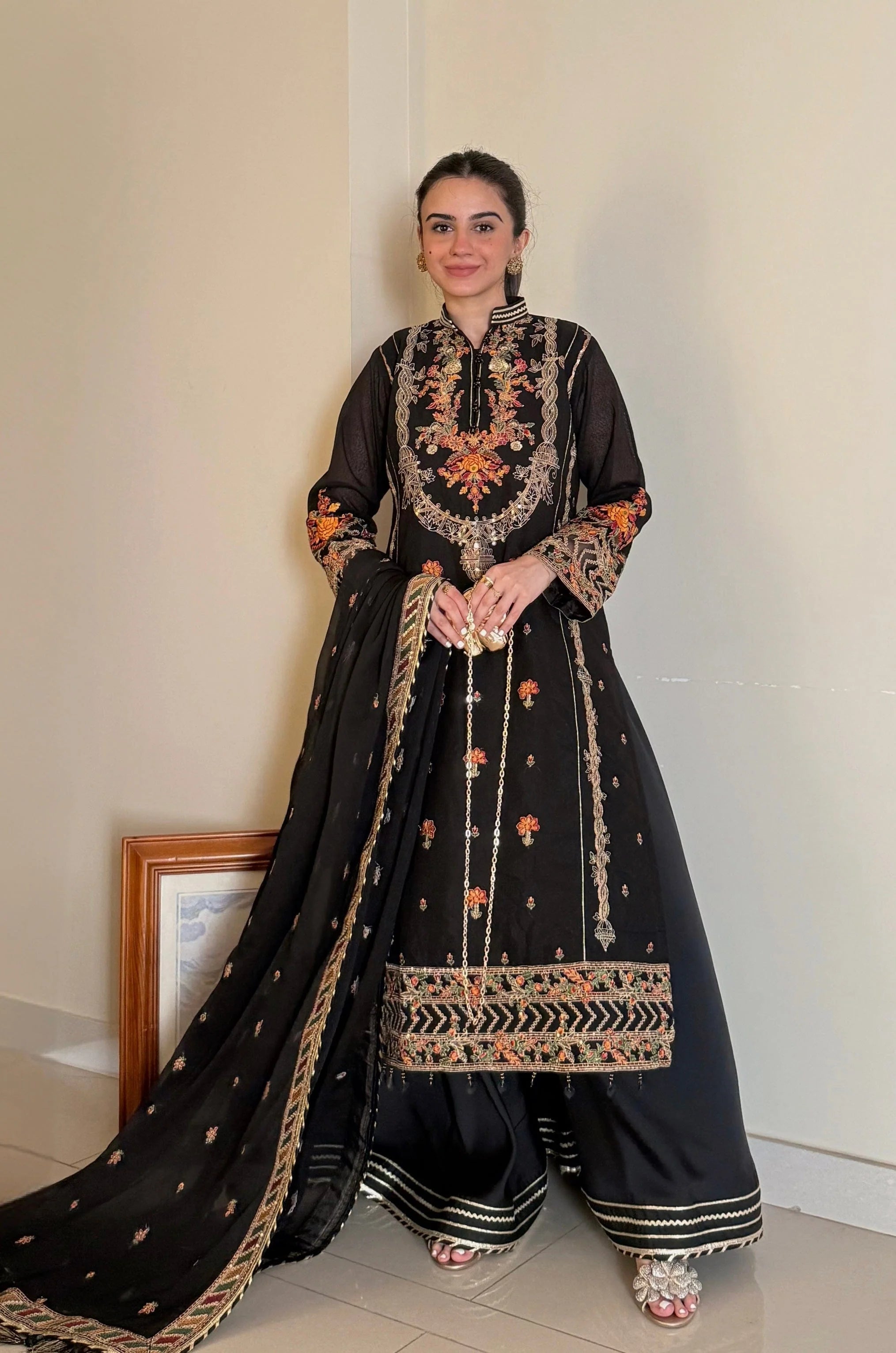 3pcs Black Shamim Stitched Dress