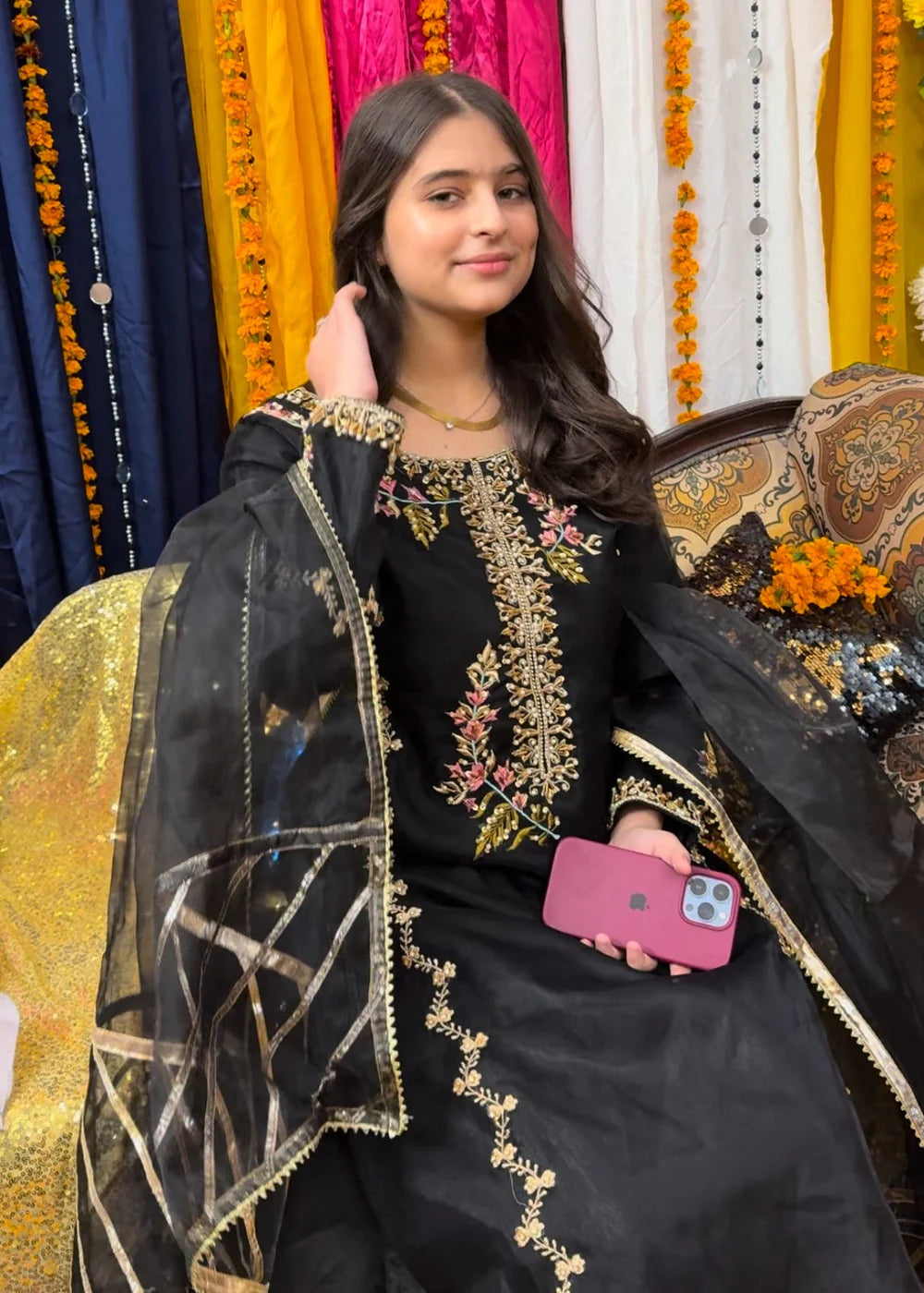 Black kynat long Embroidered Dress