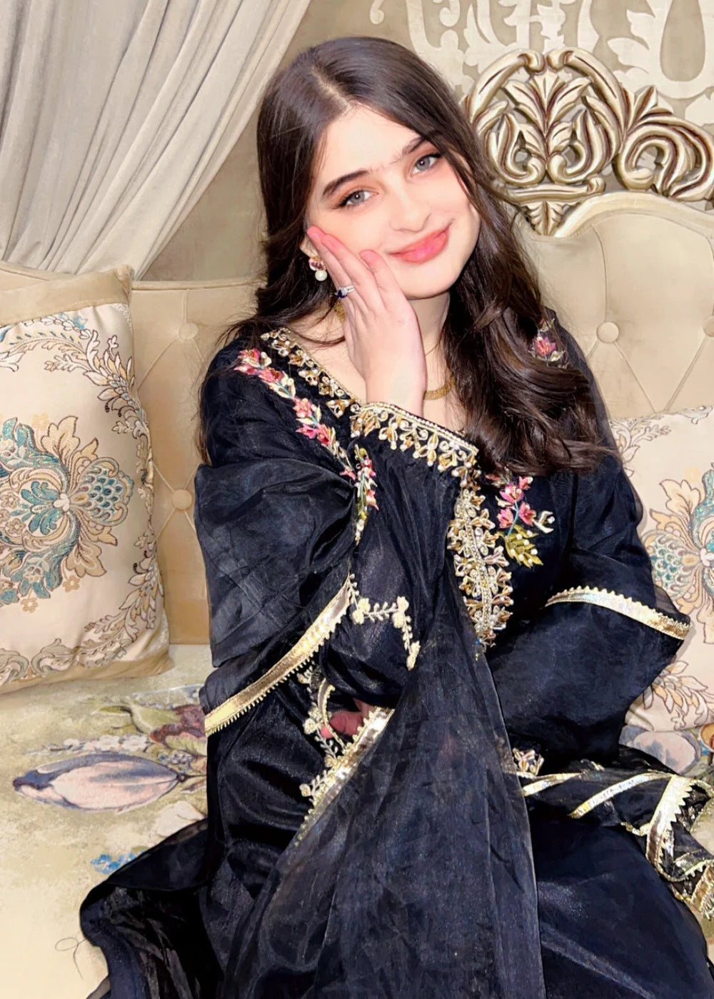 Black kynat long Embroidered Dress