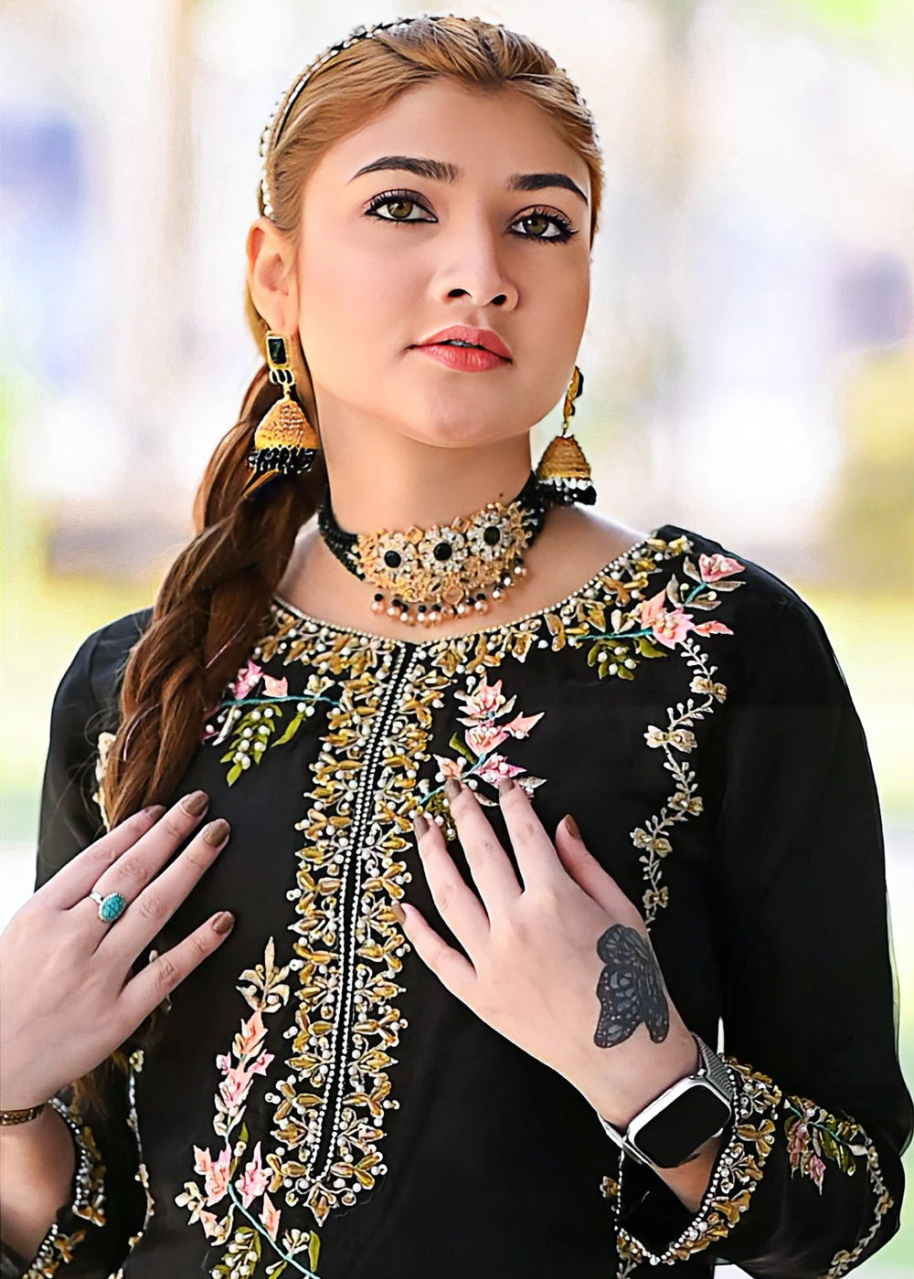 Black kynat long Embroidered Dress