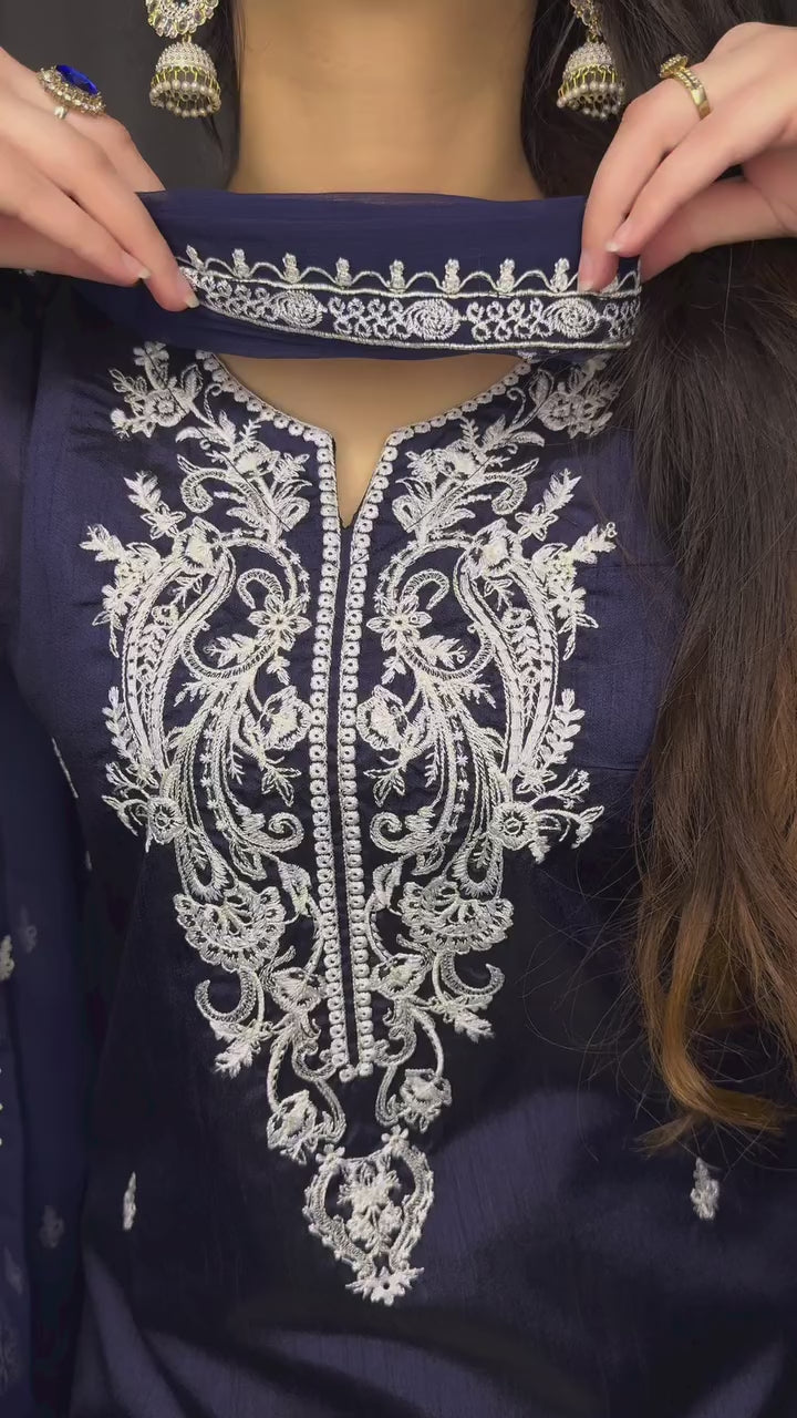 Elegant Blue Embroidered Dress