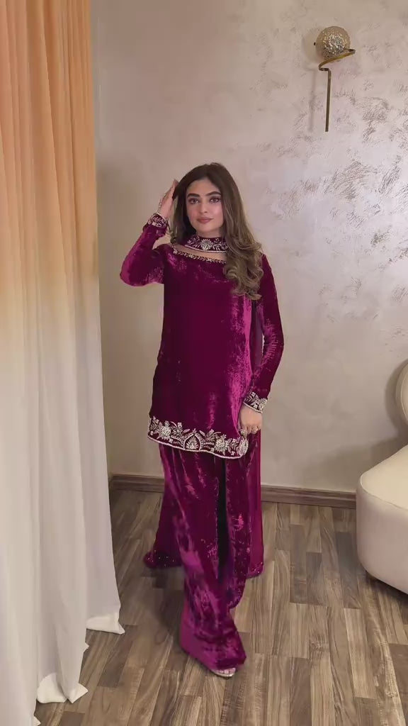 Luxury Velvet Embroidered 3-Piece Suit